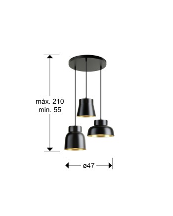 I3-VULCANO- LAMP 3L D50- NEGRO/ORO